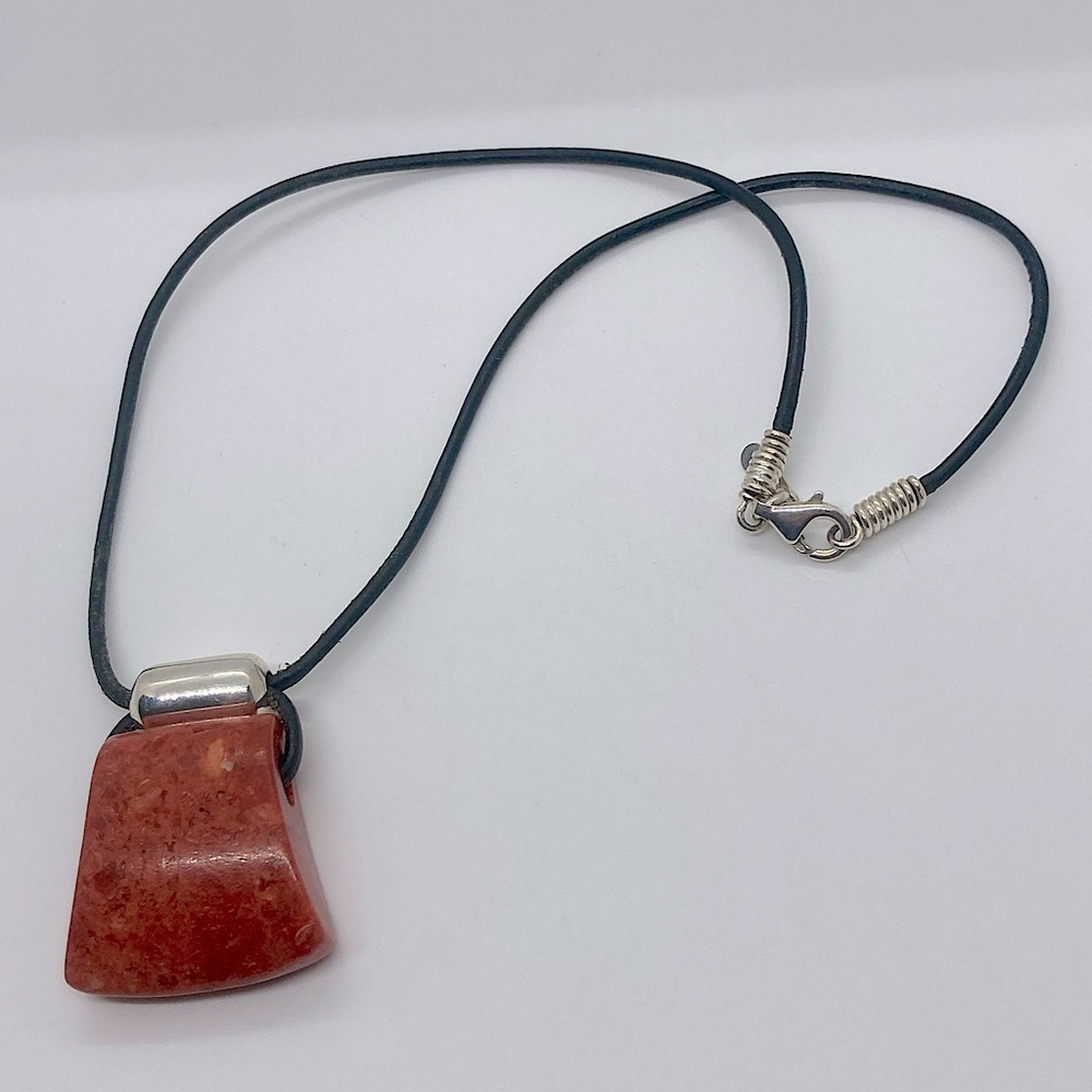 Silpada Sterling & Sponge Coral Pendant Leather Cord Necklace | N0965